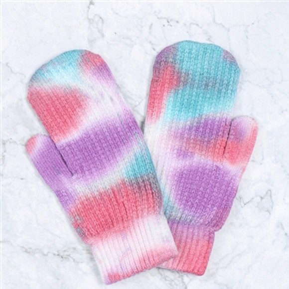 1 LEFT! Tie Dye Mini Cable Knit Cozy Mittens - Picture 3 of 3